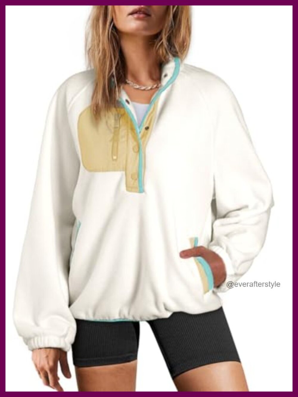 Oversized Fuzzy Fleece Sherpa Sweatshirt Button V Neck Pullover